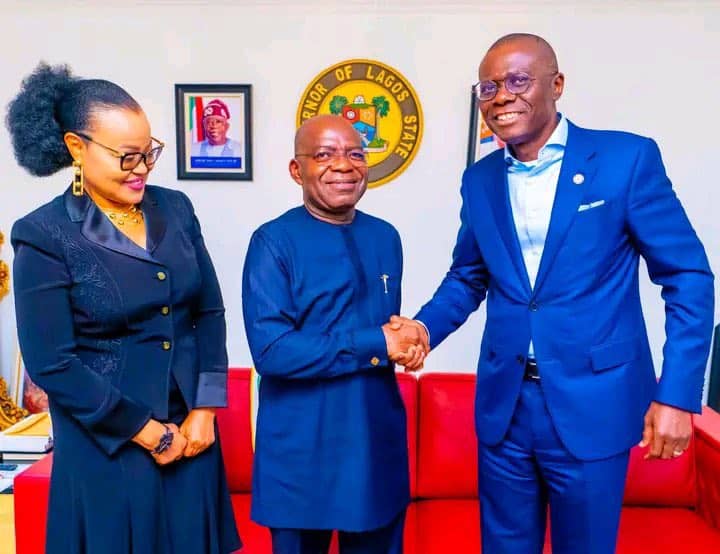Governor of Lagos State,Sanwo Olu(1st left),Abia State Governor,Dr Alex Otti(2nd left) when the latter visited Lagos state Governor recently.