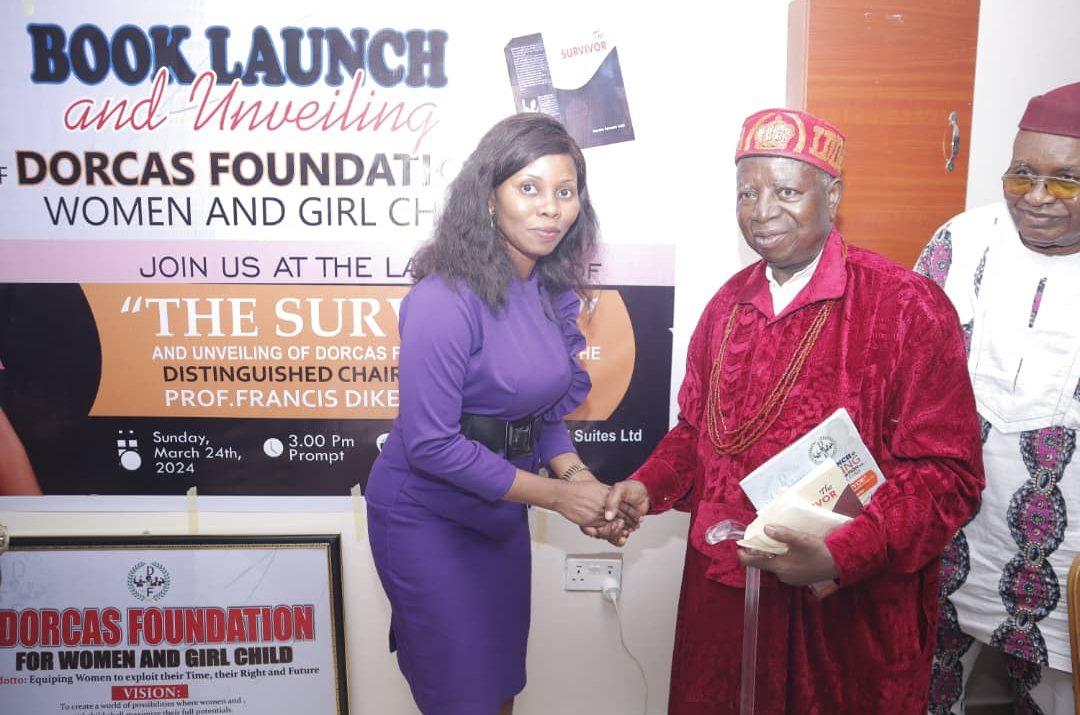 HRH Eze John Nwosu(Right) and Author of "The survivor",Dorcas Sampson Achi during book launch/unveiling of Foundation,in Owerri,recently.