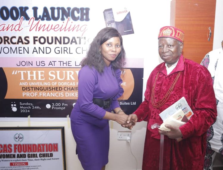 HRH Eze John Nwosu(Right) and Author of "The survivor",Dorcas Sampson Achi during book launch/unveiling of Foundation,in Owerri,recently.