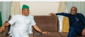 Rt.Emeka Ihedioha(R) Mr Alex Oti(L),when the former visited Abia governor,over the weekend.